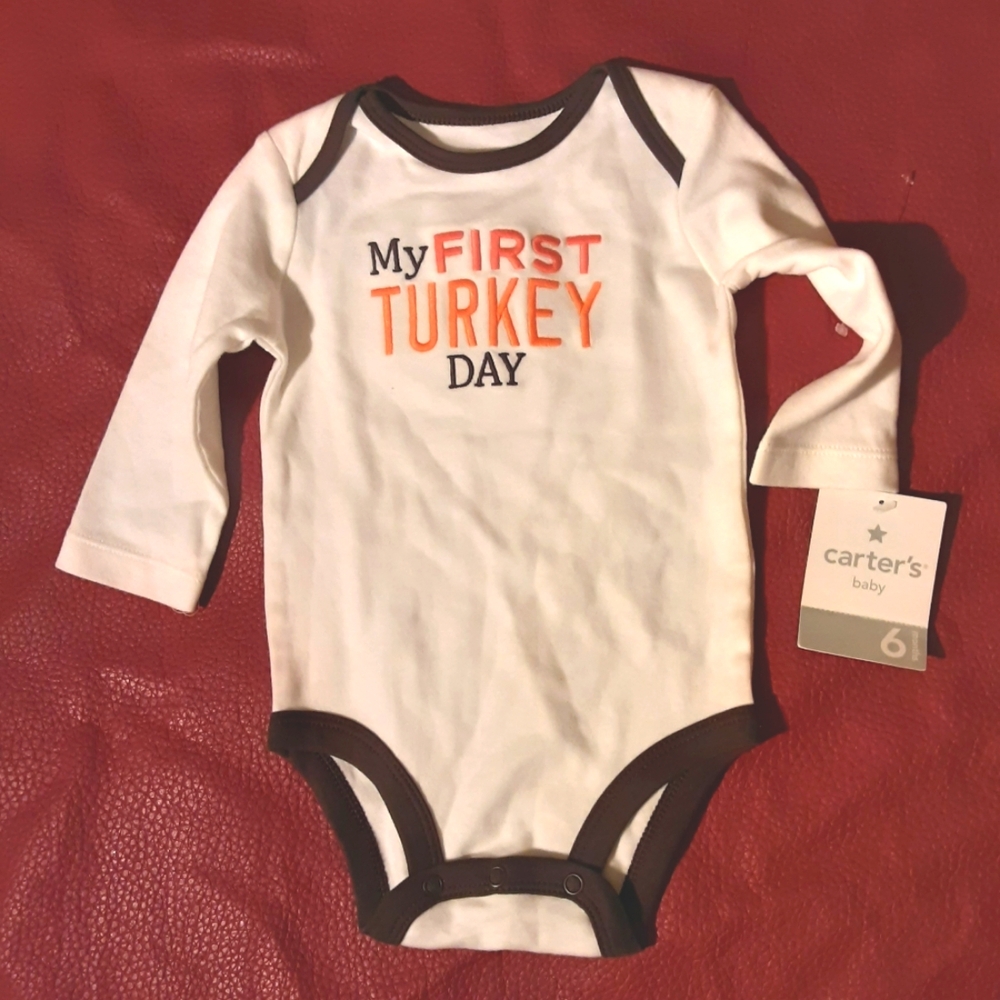 Carter's White and Orange And Brown 'My First Turkey Day' Bodysuit